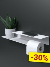 Держатель для туалетной бумаги и освежителя с полочкой настенный металлический Белый 50x11x7 Правый