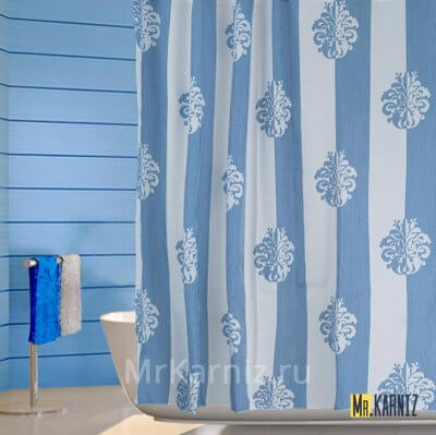Штора для ванной Damask Strtipe голубая