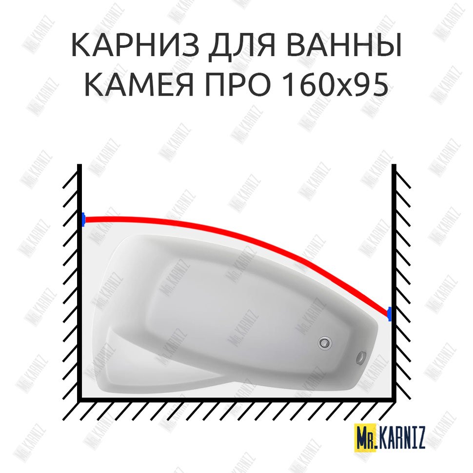 Карниз для ванны Bas Камея Про Передний борт 160х95 Усиленный 25 мм MrKARNIZ Карниз для ванны Bas Камея Про Передний борт 160х95 Усиленный 25 мм MrKARNIZ